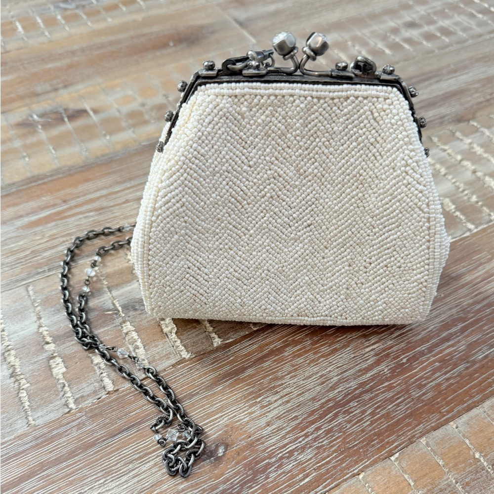 Vintage Inge Christopher faux Pearl Beaded And Satin Crossbody Bag Purse